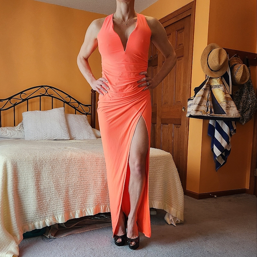 GLAMAZON, Bright Orange Prom Dress Gown, Size XS/Small